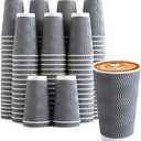 Clawsoff 90 Pack 16 oz Disposable Coffee Cups No Lids, Gray Insulated Ripple Wall Paper Coffee Cups 16oz, Corrugated Beverage Paper Cups, To Go Cups for Hot Chocolate Tea Home Travel Office