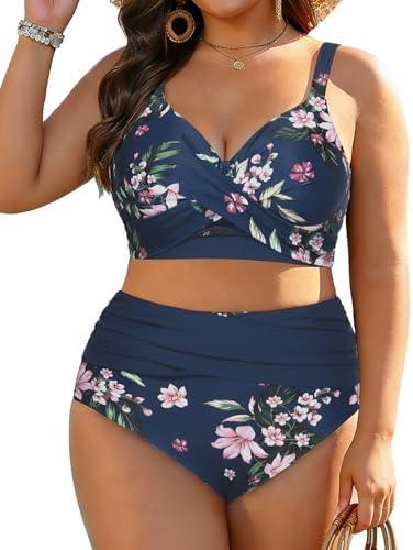 Women's Plus Size High Waisted Bikini - Two Piece Swimsuit Tummy Control Bathing Suit 2025 Twist Swimwear, 18W