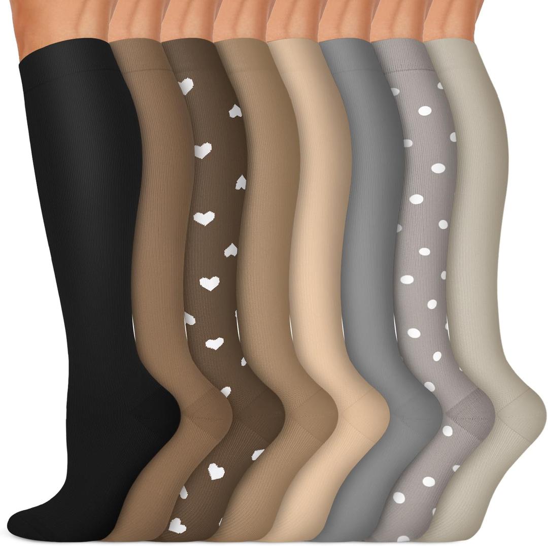 Copper Compression Socks 15-20 mmHg for Men & Women 8 Pairs  Circulation Support for Nurses, Travel, Running, Hiking, Soccer (Large-X-Large, A13- Multicoloured 01)
