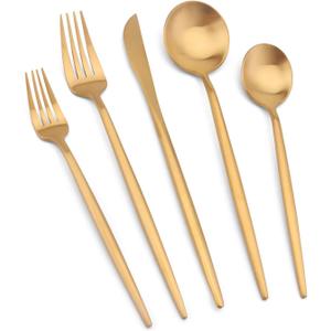 Matte Gold Silverware Set, Vanys 20 Piece Stainless Steel Cutlery Flatware Set, Kitchen Utensil Sets for 4, Tableware With Knife Spoons And Forks Set, Satin Finished Polished