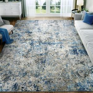 Washable Area Rug for Living Room: 5x7 Modern Abstract Neutral Soft Rug for Bedroom Dining Room No Slip Low Pile Carpet for Nursery Home Office - Grey/Blue