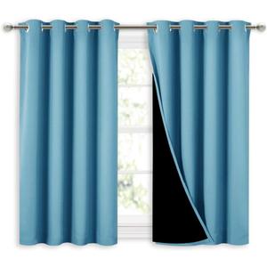 NICETOWN 100% Blackout Short Curtains with Black Liners, Thermal Insulated Full Blackout Lined Drapes, Energy Efficiency Window Draperies for Boy's Room (Teal Blue, 2 Panels, 52-inch W by 45-inch L)