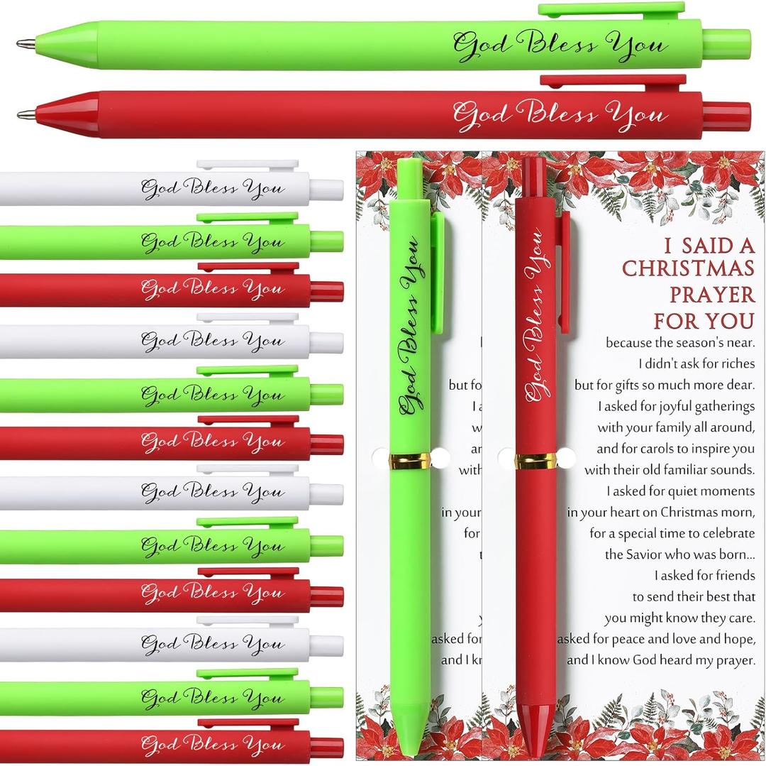 18 Sets Christmas Christian Gifts Bulk Christmas Christian Pens Xmas God Bless You Pens with Bible Verse Religious Poinsettia Cards for Church Office School Coworker Staff Employee Family Gifts