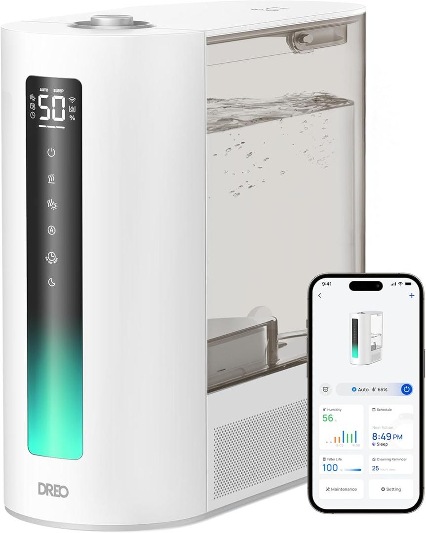 DREO 6L Humidifiers for Bedroom, Smart Warm & Cool Mist for Large Room, 60Hr Quiet Runtime for Baby, Plant, Humidity Sensor, Indicator Light, 12H Timer, Google/Alexa, Grey