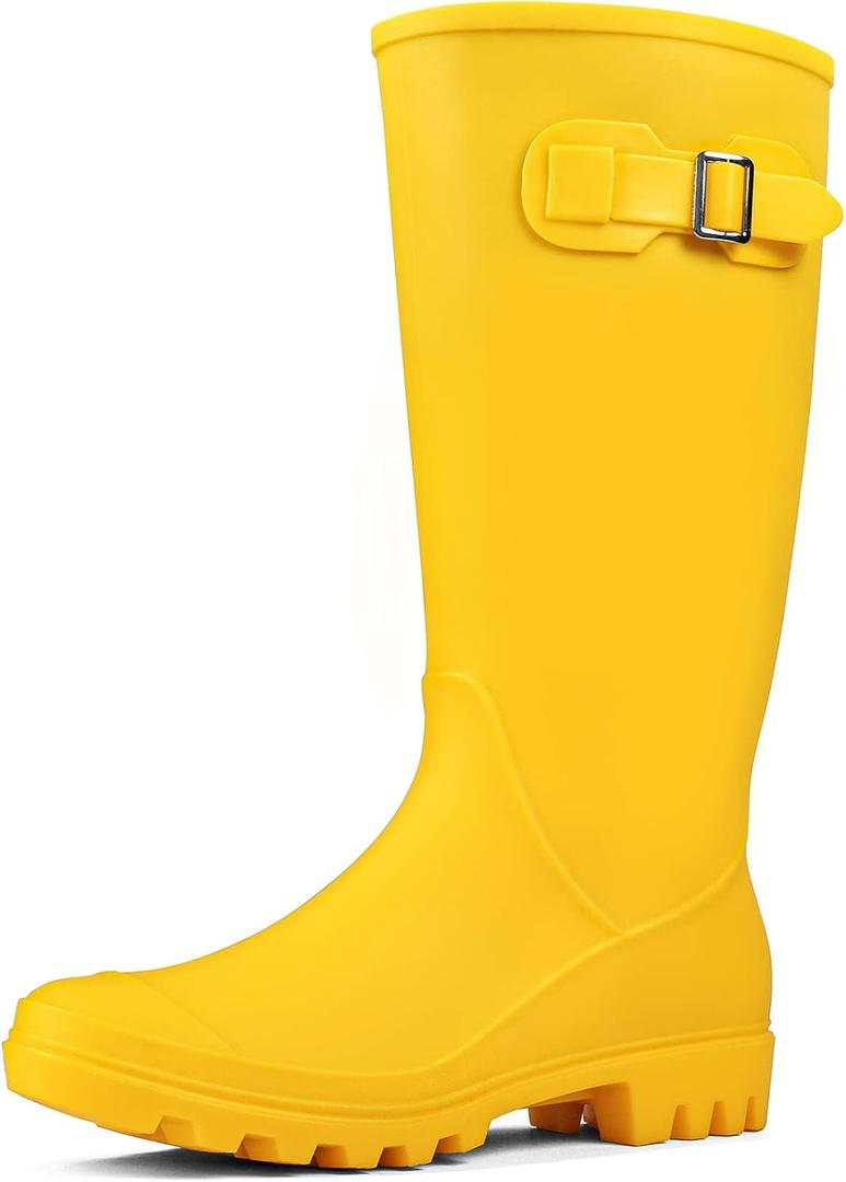 DKSUKO Women's Tall Rain Boots Garden Boots Waterproof Wellington Rubber Boots (10, Matte Yellow)
