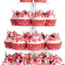 YestBuy 4 Tier Round Acrylic Cupcake Stand with Base, Premium Cupcake Holder, Acrylic Cupcake Tower Display Cady Bar Party Dcor  Display for Pastry (4" Between 2 Layers with Base)