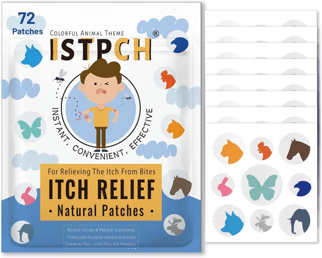 Bite Itch Relief Patches for Kids and Adult, Colorful Itch Relief Stickers, Natural Anti Itch Patches - Summer Travel and Camping Essential (72 Counts)