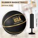 Lenwen Official Size Basketball Size 7 Black Gold Printed Rubber Basketball with Pump for Indoor Outdoor Game Practice Training Youth Adults Back to School