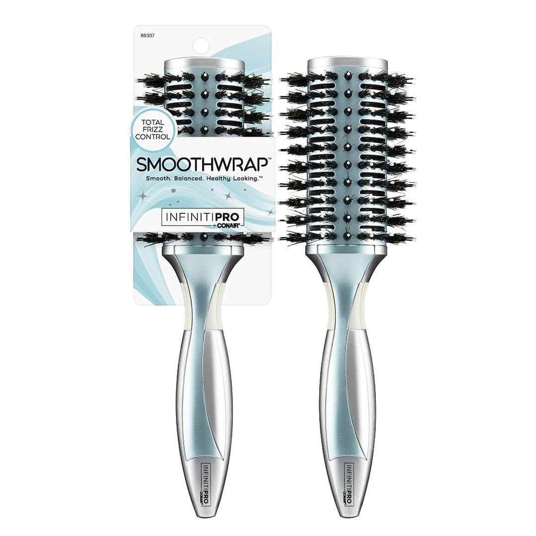 InfinitiPro by Conair Hairbrush, Porcupine Round Brush, Detangler Brush Helps Reduce Frizz and Add Volume, Smoothwrap Series in Icy Blue, Pack of 1