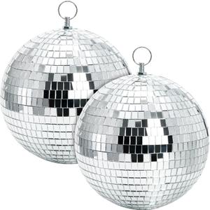 Suwimut 2 Pack Mirror Disco Ball, 8 Inch Cool and Fun Large Silver Hanging Disco Ball with Hanging Ring, Reflects Light, Party Favor, Christmas New Year Wedding Decor Festival Stage Prop