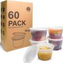 [60 sets] 16oz Plastic Soup Containers with LidsDeli Containers with LidsFood Storage Containers with airtight lidMeal Prep Containers/BPA Free/Freezer Safe/Dishwasher Safe/Microwave Safe/Stackable