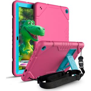 Case for All New Fire HD 10 TabletFit 13th Generation,2023 Release 10.1 inch Protective Kickstand Heavy Dust Shockproof for Kids with Stand & Shoulder StrapAlso for 10 Nokia (Pink + Blue)