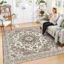 TOPRUUG Washable Oriental Area Rug - 8x8 Area Rugs for Living Room Bedroom Dining Room Under Kitchen Table - Non-Slip & Stain Resistance Rug for High Traffic Area (Beige, 8x8)