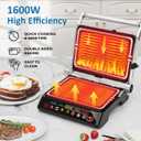 3-in-1 Indoor Grill & Griddle: 180° Flat Opening, Preset Menu, 1600W Electric Panini Press Sandwich Maker with Removable Non-stick Plates, Easy to Clean (Black, 14.25x13.4x5.9″)