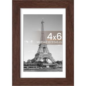 Upsimples 4x6 Picture Frame, Display Pictures 3.5x5 with Mat or 4 x 6 Without, Wall Hanging Photo Frames, Brown, 1 Pack