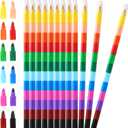Leinuosen 12 Pieces Colorful Stacking Crayons Stackable Buildable Crayons for School Office Supplies, 12 Colors