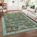 Mushroom Washable Rug 5x7 Area Rugs for Living Room, Insect Print for Bedroom, Non Slip Throw Rugs with Rubber Back, Soft Low Pile Dining Room Carpet for Under Table, Green