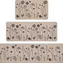 Rempry 3 PCS Kitchen Rugs Set, Flowers Non Slip Kitchen Mats for Floor, Waterproof Kitchen Rug for Laundry Room, Kithcen, 17"x47"+17"x30"+17"x59"