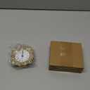 Silent Mini Vintage Analog Table Clock with Faux Pearls Metal Body and Battery Operated Non-Ticking Core for Shelf, Bedroom, Bedside, Desk, Gift Clock