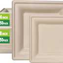 GreenWorks 6 inch and 8 inch Heavy-duty Compostable Plates (each 50 Count), 100 Count Bagasse and Bamboo Fiber Disposable Paper Plates