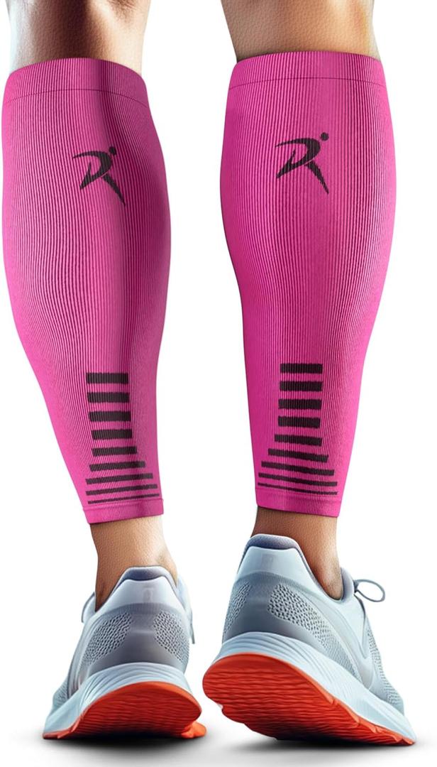 Rymora Calf Compression Sleeves Men Women - Leg Compression Sleeve Footless Socks - Shin Splint Relief Fitness Running (Medium, Hot Pink)