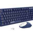 Wireless Keyboard and Mouse,2.4G Retro Typewriter Keyboard and Mouse Combo,Cute Round Keypads for Computer Windows Laptop,Detachable Home Office Keyboard Plug and Play, Navy Blue