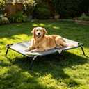 Folding Elevated Dog Bed for Large Dogs, Portable Raised Camping Outdoor Dog Bed, Washable Elevated Pet Beds with No-Slip Feet, Raised Cooling Pet Beds for Indoor & Outdoor Use, Grey, 44 Inches