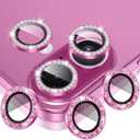 AGVEE 3+3 6 Pack for iPhone 16 6.1" / 16 Plus 6.7" Camera Lens Protector, Bling Diamond & Bling Glitter Metal Ring 9H Tempered HD Glass Camera Cover Film, Bling-Rose