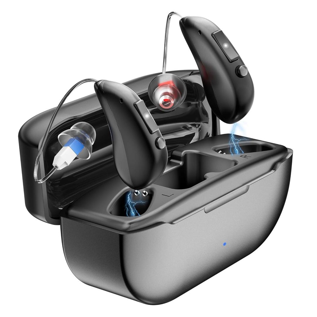 Hearing Aids Rechargeable Hearing Aids for Seniors with Moderate Hearing Loss, Hearing Amplifiers for Seniors with Noise Cancellation and Volume Control, Clear Sound Hearing Amplifiers, Black