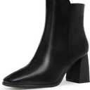 IDIFU IN3 Ankle Boots for Women Square Toe Short Heeled Booties GoGo Chunky Block Heel Dress Boots Comfortable Fashion Cute Fall Booties (8.5, Black Pu)