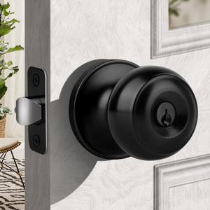 Moquin Flat Ball Entry Door Knob with Keys, Round Interior Door Knob in Matte Black Finish, Keyed Doorknob Lock for Front Entrance (1 Pack)