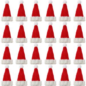 Bencailor 24 Pcs Mini Santa Hats for Crafts Small Christmas Knit Hat Tiny Snowman Wine Bottle Cover Holder Doll Cap for Table Cover (Classic)
