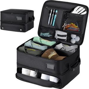 HIMAL HIMAL2 Layer Golf Trunk Organizer, Collapsible & Foldable Golf Travel StorageWaterproof Car Golf Bag with Independent Ventilation Compartment for 2 Pair Shoes (Black-Double layer)