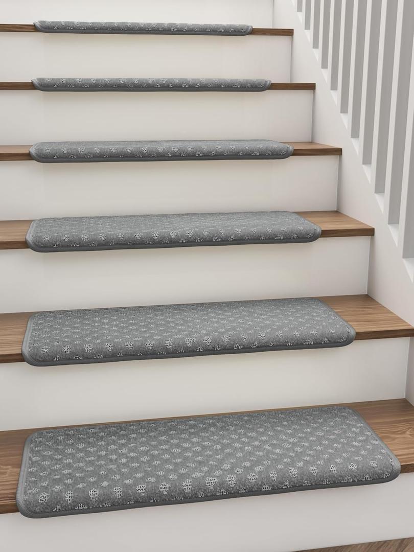Bullnose Carpet Stair Treads for Wooden Steps Non Slip Indoor, Stair Runner Stair Protectors Pet Elders Friendly Peel and Stick Adhesive Rugs Covers Reusable 9.5" x 28"(7 Pcs,Dark Grey)