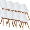 OLIXIS Dining Chairs Set of 8 Kitchen Mid Century Modern Chairs with Wood Legs and PU Leather Cushion for Living Room Bedroom Outdoor Lounge, White