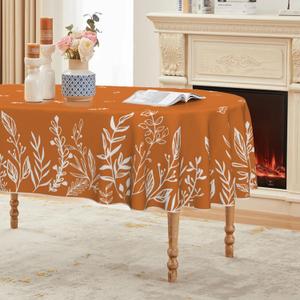 Horaldaily Fall Tablecloth 6084 Inch Oval, Thanksgiving Autumn Harvest Orange Wild Flowers Table Cover for Party Picnic Dinner Decor
