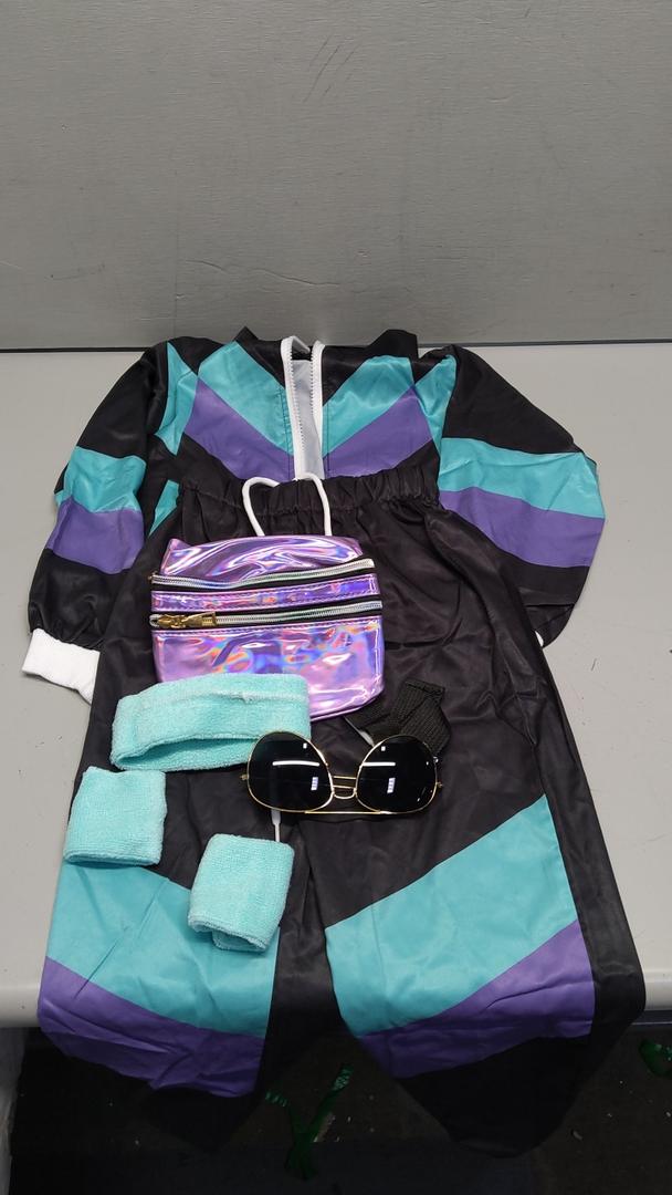 Ezuwail Kids 80s 90s Tracksuit Outfit for Boys Girls 6Pcs Unisex Retro Windbreaker Toddler Workout Hip Hop Dance Costume, 6-7Y