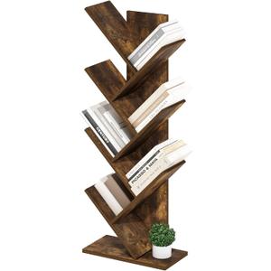 Furinno Tree Book Shelf, 7-Tier Bookshelf with Angled Open Shelf, Tree Bookcase for Room Decor, 8.4 x 15.7 x 39.4, for Organization and Storage, for Living Room, Bedroom, Home Office, Amber Pine