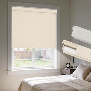 HESTIA No Drill Cordless Blackout Roller Shades, Linen, 31.5" W x 72" H Thermal Insulation, UV Privacy Protection, Easy Install Fabric Blinds with Valance, for Bedroom and Home Office Windows, Linen