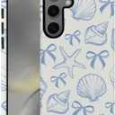 DAIZAG Case for Samsung Galaxy S24 Plus, Blue Seashell Bow Phone Case Durable Frosted Double-Layer Protection Cover for Women Girl