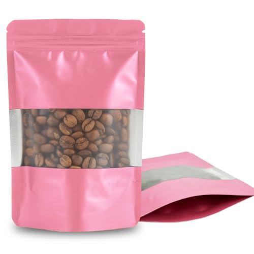 100 Pieces Resealable Mylar Bags, Stand Up Smell Proof Bags with Matte Window, Zipper Lock Foil Pouch Packaging (Pink, 4 X 6 Inch)