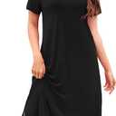 VOBCTY Women's Casual Short Sleeve Tshirt Dress Summer Side Split Loose V Neck Dresses (Medium, 00-black)