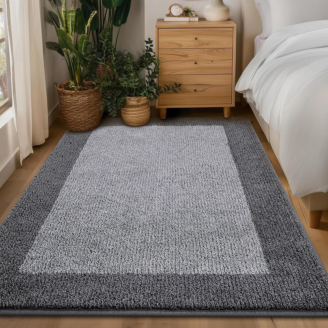 Washable Area Rug 34" x 60", Non Slip Kitchen Rug for Floor, Absorbent Entrance Runner Rug for Bedroom, Living Room, Gray (Roll Packing)