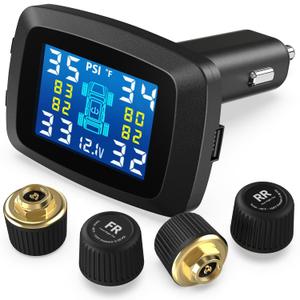 MARCALA Plug-In TPMS Tire Pressure Monitor System | Set of 4 Tire Pressure Sensor | Tire Pressure Monitoring system for Cars, Trucks, Vans(0-98PSI) | 32Ft Range Tire Monitoring System w/ 6 Alarm Modes