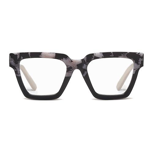 Peepers By PeeperSpecs Oprahs Favorite Womens Take A Bow Square Blue Light Blocking Reading Glasses | Black Marble/Black +2.25