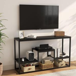 YOUDENOVA TV Stand for TVs up to 65 Inch, TV Console Table with 3-Tier Open Storage Shelves, Modern Industrial Entertainment Center for Living Room, Bedroom, Black