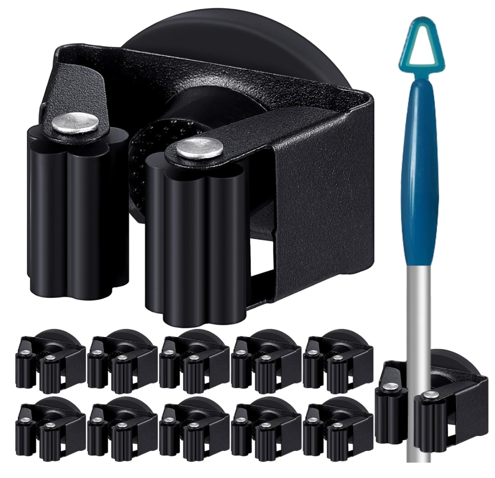 Vercraft 20 Pcs Magnetic Mop Broom Holder Movable Magnetic Broom Holder Rack, Anti Slip Wall Mounted Utility for Cleaning Tools, Garage, Kitchen, Laundry, Garden (Black)