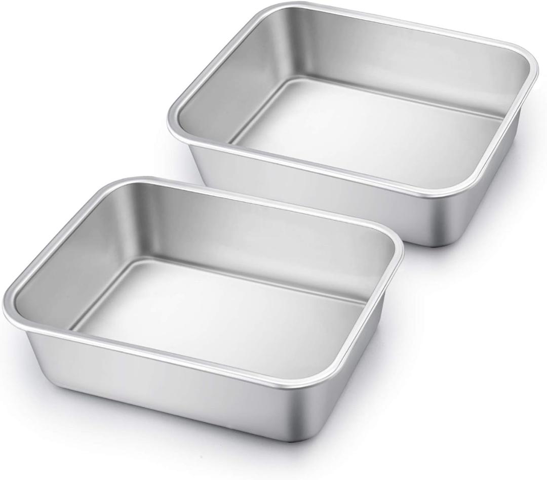 TeamFar Lasagna Pan Set of 2, Brownie Pan Deep Lasagna Pan Rectangle Cake Pan Stainless Steel for Baking Roasting, 10.78.33.2, Deep Dish & Heavy Duty, Dishwasher Safe & Stackable