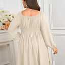 SCOMCHIC Women Plus Size Fall Dresses Long Sleeve Square Neck Ruffle Hem Flowy A-Line Cocktail Wedding Guest Mini Short Dress (Gray, XXXL)