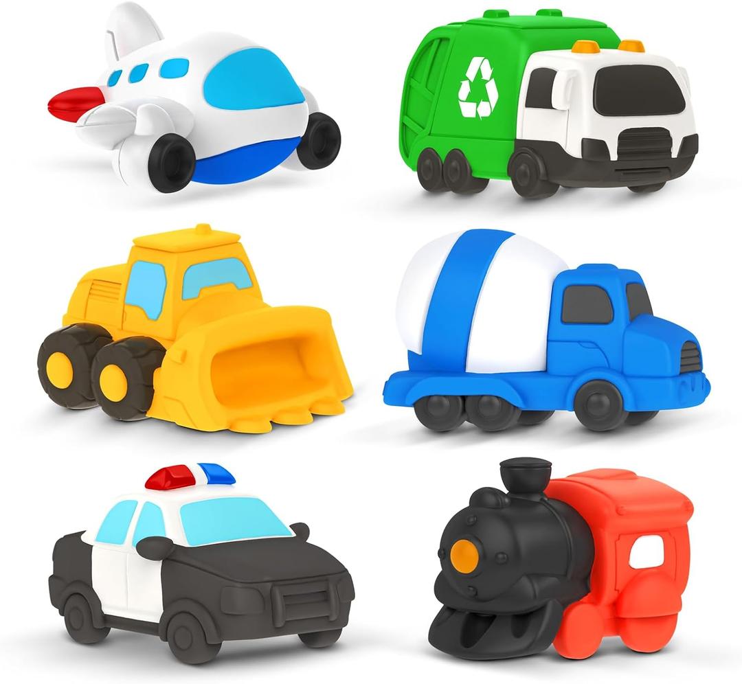 Zippytots 6 PCS Vehicle Floating Bath Toys Mold Free Infant Bath Tub Toys for 12 Months - No Hole Bathtub Toys for Toddlers 1-3 Water Pool Toys for Baby Toddler Ages 1+